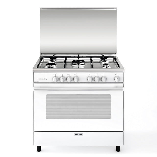 Glem Gas 90 Cm  Gas Oven With Gas Grill 5 Burners, 1 triple Ring