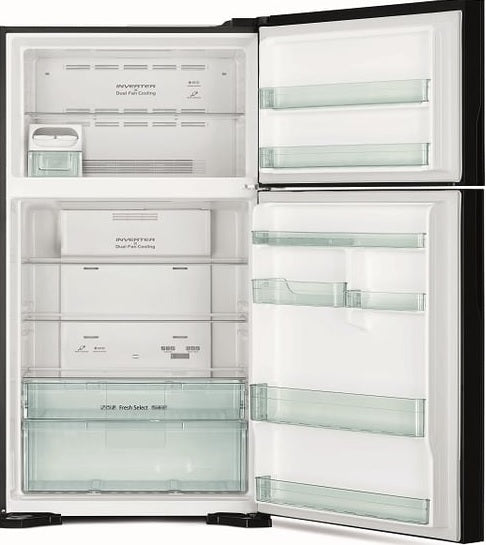 Hitachi Refrigerator Big 2Doors Glass Black , Inverter, RVG650PL7GBK
