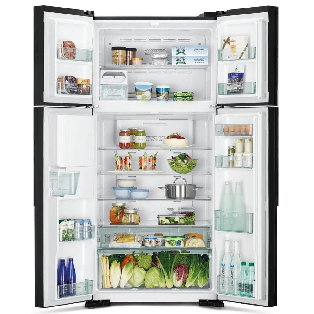 Hitachi Refrigerator Inverter 4 Doors Glass Black With Water Dispenser - R-W760PK7-GBK