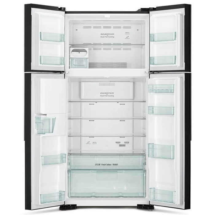 Hitachi Refrigerator Inverter 4 Doors Glass Black With Water Dispenser - R-W760PK7-GBK
