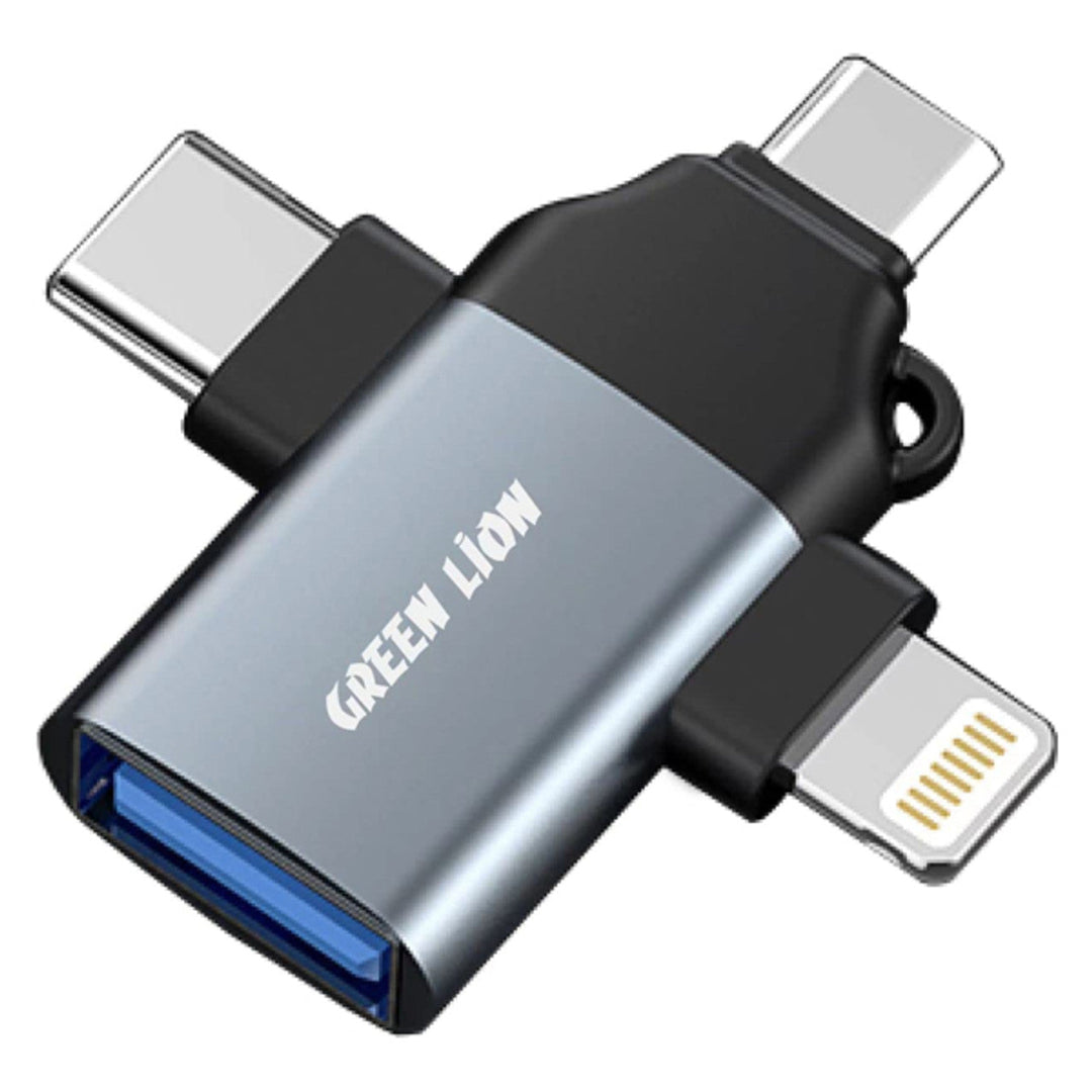Green Lion 3 in 1 OTG to Lightning / Micro / Type-C Converter - Gray